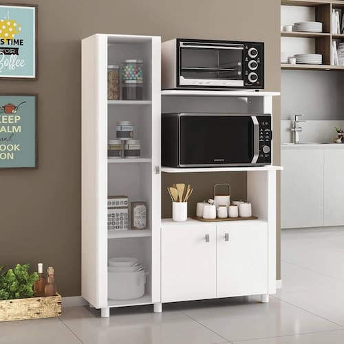 Balcão para Microondas e Armário com 1 Porta de Vidro - Branco Menor preço em Balcão para Microondas e Armário com 1 Porta de Vidro - Branco