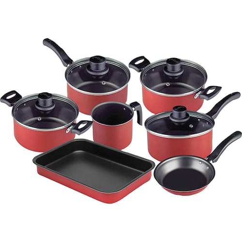 Conjunto de 7 Panelas Antiaderente Eirilar Copacabana com Tampa de Vidro Vermelho Menor preço em Conjunto de 7 Panelas Antiaderente Eirilar Copacabana com Tampa de Vidro Vermelho