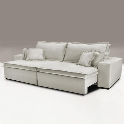 Sofa Retrátil e Reclinável com Molas Cama inBox Premium 2,12m tecido em linho Bege Claro Menor preço em Sofa Retrátil e Reclinável com Molas Cama inBox Premium 2,12m tecido em linho Bege Claro