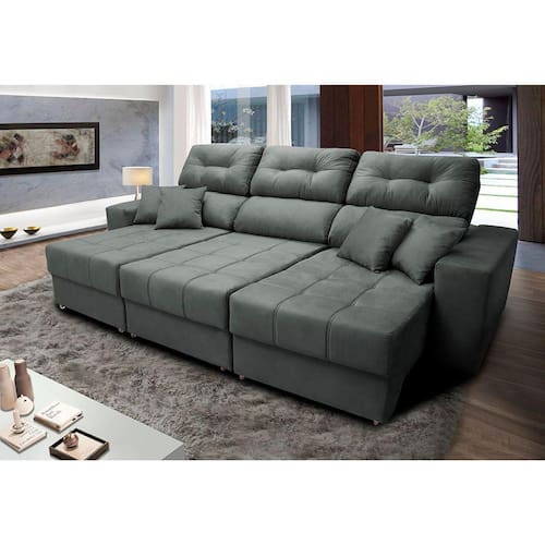 Sofá Retrátil e Reclinável Cama inBox Diamond 2,25m Tecido Suede Velusoft Cinza Menor preço em Sofá Retrátil e Reclinável Cama inBox Diamond 2,25m Tecido Suede Velusoft Cinza