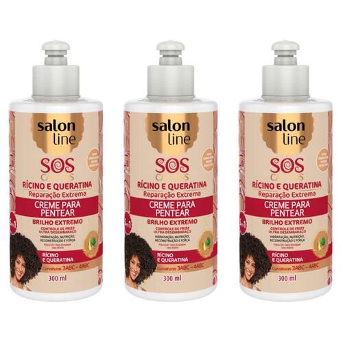 Salon Line Sos Cachos Ricino E Queratina Creme P Pentear 300ml Kit C 03 Ponto