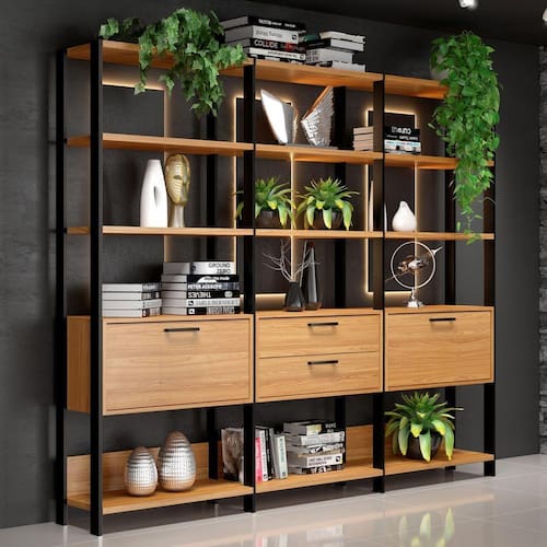 Estante Para Livros 2 Portas 2 Gavetas 100% Mdf E93 Freijó/preto Fosco - Dalla Costa Menor preço em Estante Para Livros 2 Portas 2 Gavetas 100% Mdf E93 Freijó/preto Fosco - Dalla Costa