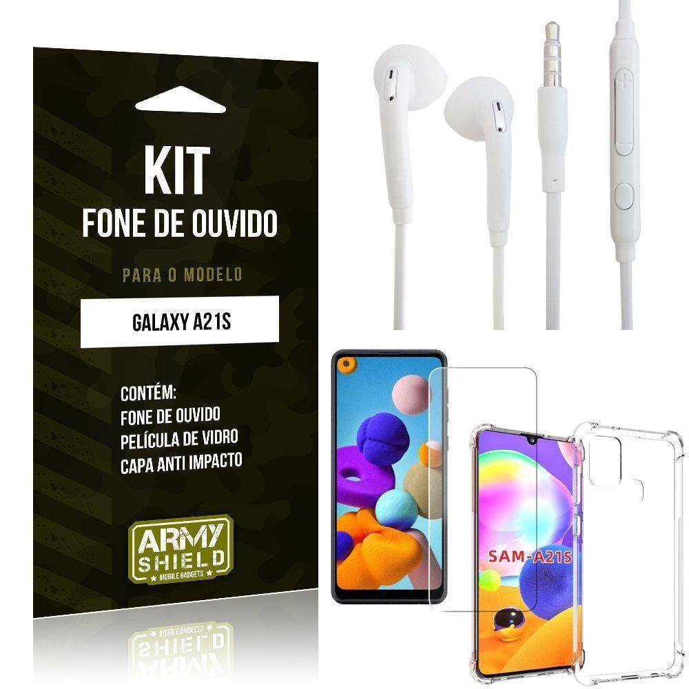 Kit Fone de Ouvido Galaxy A21s Fone + Capa Anti Impacto + Película Vidro -  Armyshield | Ponto