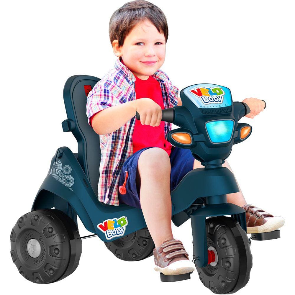 Triciclo Infantil Passeio e Pedal Velobaby com Empurrador Azul