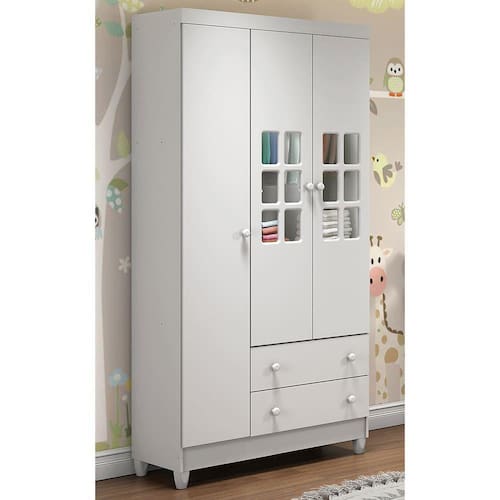 Guarda Roupa Infantil 3 Portas 2 Gavetas Ariane Branco Fosco com Amadeirado Carolina Baby Menor preço em Guarda Roupa Infantil 3 Portas 2 Gavetas Ariane Branco Fosco com Amadeirado Carolina Baby