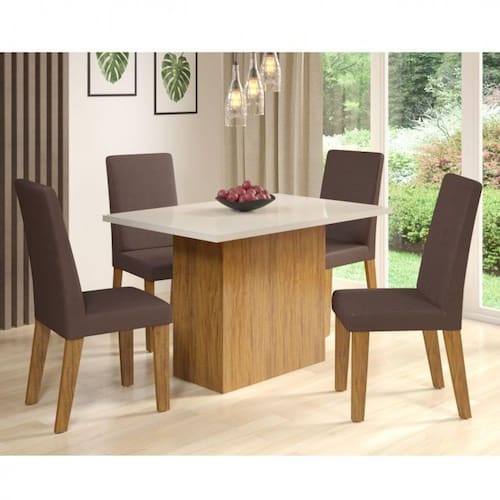 Conjunto Mesa de Jantar Redonda Vértice 105cm Nozes com 4 Cadeiras