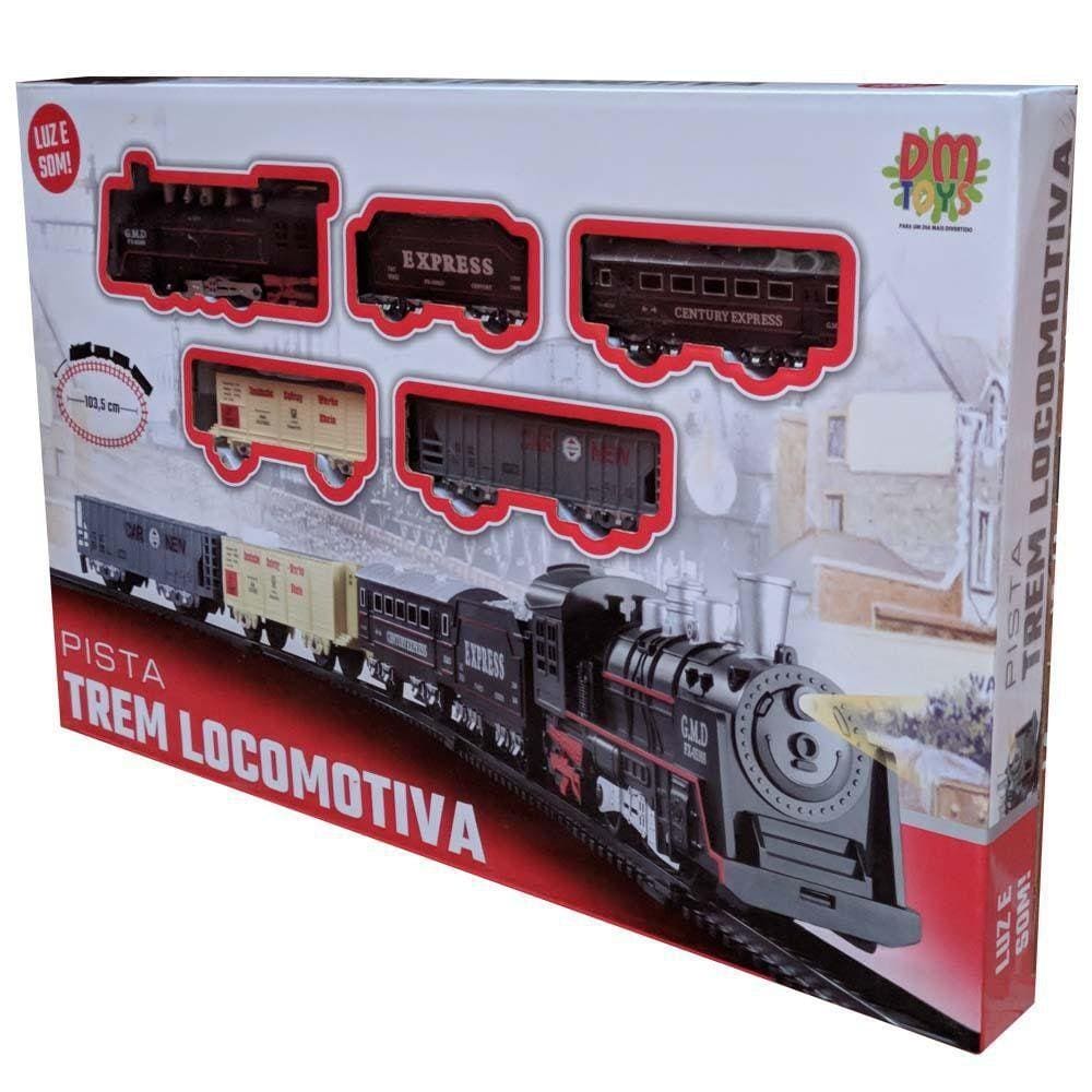 Trem Brinquedo Locomotiva Som E Luz 13 Peças - Dm Toys em Promoção