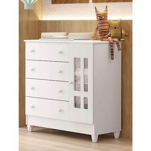 Cômoda Infantil Fraldário Ariel Branco Brilho MDP/MDF 95x92cm Carolina Baby Menor preço em Cômoda Infantil Fraldário Ariel Branco Brilho MDP/MDF 95x92cm Carolina Baby