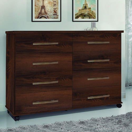 Cômoda 8 Gavetas com Rodízios Jade Móveis Primus Freijó - Marrom