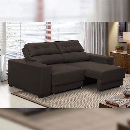 Sofá Retrátil e Reclinável 3 lugares 1,80m Rubia Suede Marrom Menor preço em Sofá Retrátil e Reclinável 3 lugares 1,80m Rubia Suede Marrom
