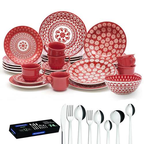 Aparelho Jogo de Jantar Oxford Renda 30 peças com Tigela + Faqueiro Tramontina Aço Inox 74 peças Malibu Menor preço em Aparelho Jogo de Jantar Oxford Renda 30 peças com Tigela + Faqueiro Tramontina Aço Inox 74 peças Malibu