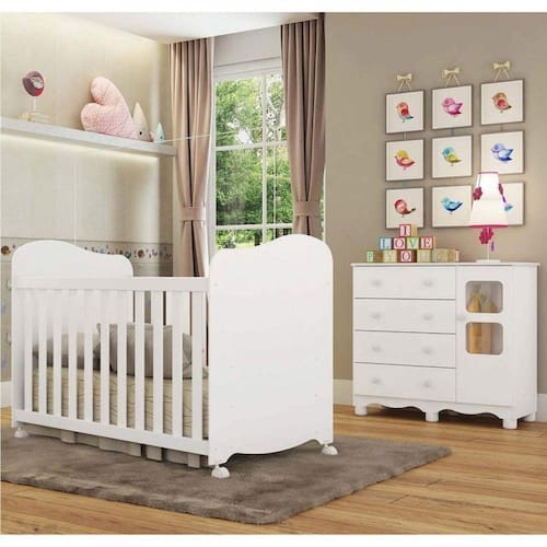 Quarto de Bebê com Cômoda 1 Porta com Janela e Berço 100% MDF Uli Móveis Peroba Menor preço em Quarto de Bebê com Cômoda 1 Porta com Janela e Berço 100% MDF Uli Móveis Peroba