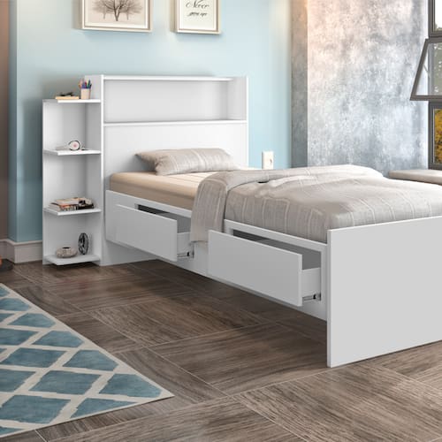 Cama Baú Solteiro com 2 Gavetas Isa Cambel Branco Menor preço em Cama Baú Solteiro com 2 Gavetas Isa Cambel Branco