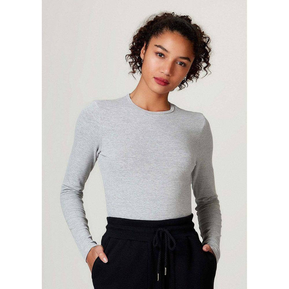 blusa feminina básica manga longa em algodão e elastano
