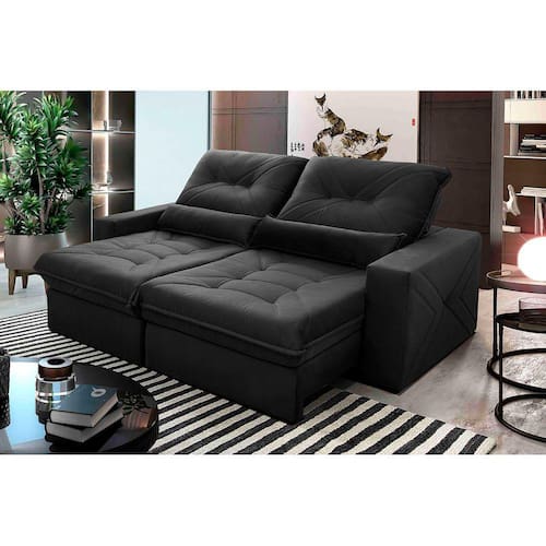 Sofá Retrátil/Reclinável Sevilha 2,50m Suede Velut Cinza c/ Molas Ensacadas - King House Menor preço em Sofá Retrátil/Reclinável Sevilha 2,50m Suede Velut Cinza c/ Molas Ensacadas - King House