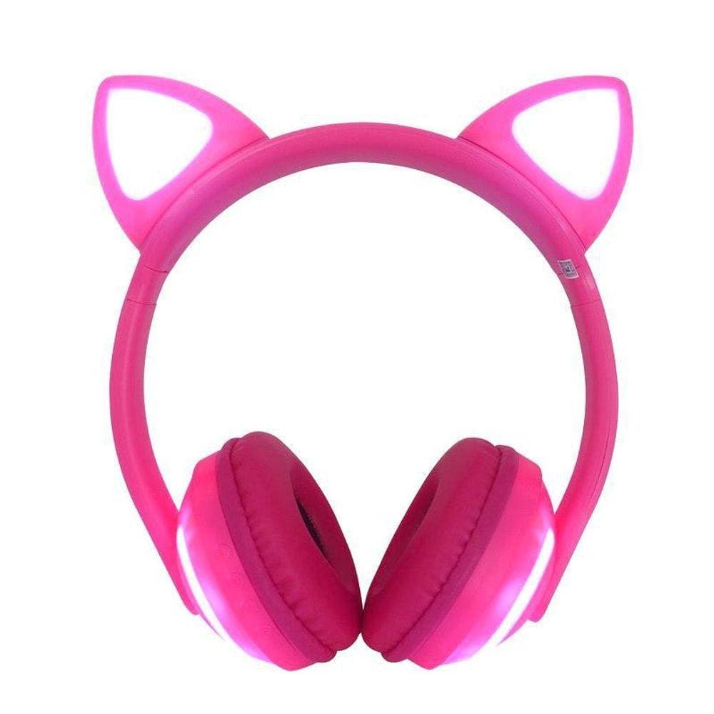 Fone Sem Fio Orelha De Gato Bluetooth Com Led 7 Cores Rosa | Ponto