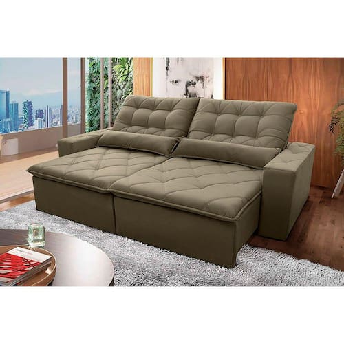 Sofá Retrátil Reclinável Islândia 2,70m Suede Velut Bege c/ Molas no Assento - King House Menor preço em Sofá Retrátil Reclinável Islândia 2,70m Suede Velut Bege c/ Molas no Assento - King House