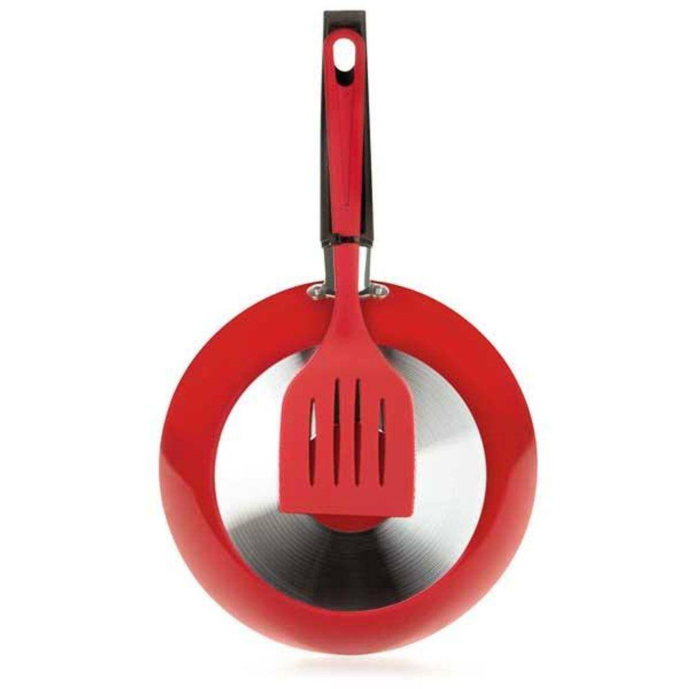  Frigideira 24 Centímetros com Espátula Pitanga Aluminio Antiaderente Linha Color Multiflon 