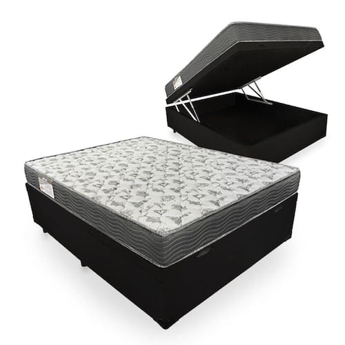 Cama Box Com Baú Casal + Colchão De Espuma D33 - Ortobom - ISO 100 138cm Preto