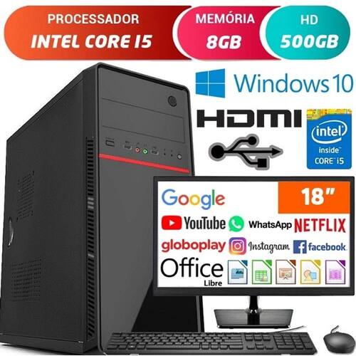 Computador Pc Cpu Completo Monitor 18” Intel Core i5 Hdmi 8GB HD 500GB Windows 10 com Teclado e Mouse Desktop Menor preço em Computador Pc Cpu Completo Monitor 18” Intel Core i5 Hdmi 8GB HD 500GB Windows 10 com Teclado e Mouse Desktop