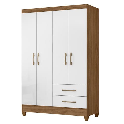 Guarda Roupas Solteiro com 4 Portas Chile Nature / Branco Menor preço em Guarda Roupas Solteiro com 4 Portas Chile Nature / Branco