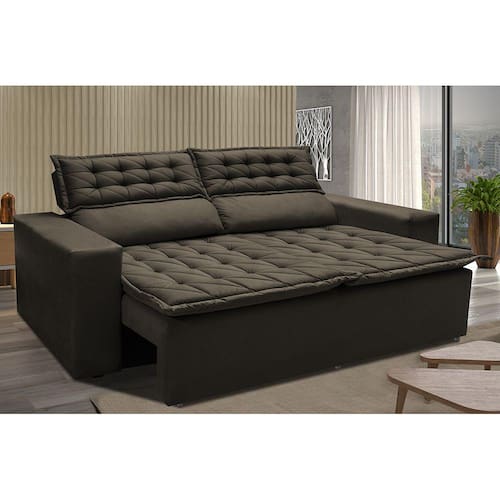 Sofá Retrátil e Reclinável Cama inBox Slim 1,50m Tecido Suede Velusoft Café