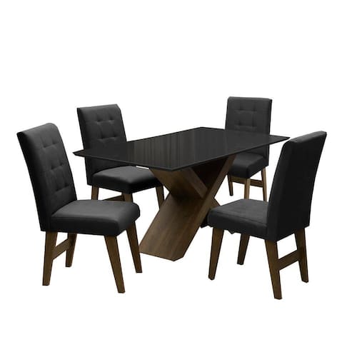 Conjunto De Mesa Para Sala de Jantar Preto Dubai 1,35m MDF com 4 Cadeiras Castanho / Preto Menor preço em Conjunto De Mesa Para Sala de Jantar Preto Dubai 1,35m MDF com 4 Cadeiras Castanho / Preto