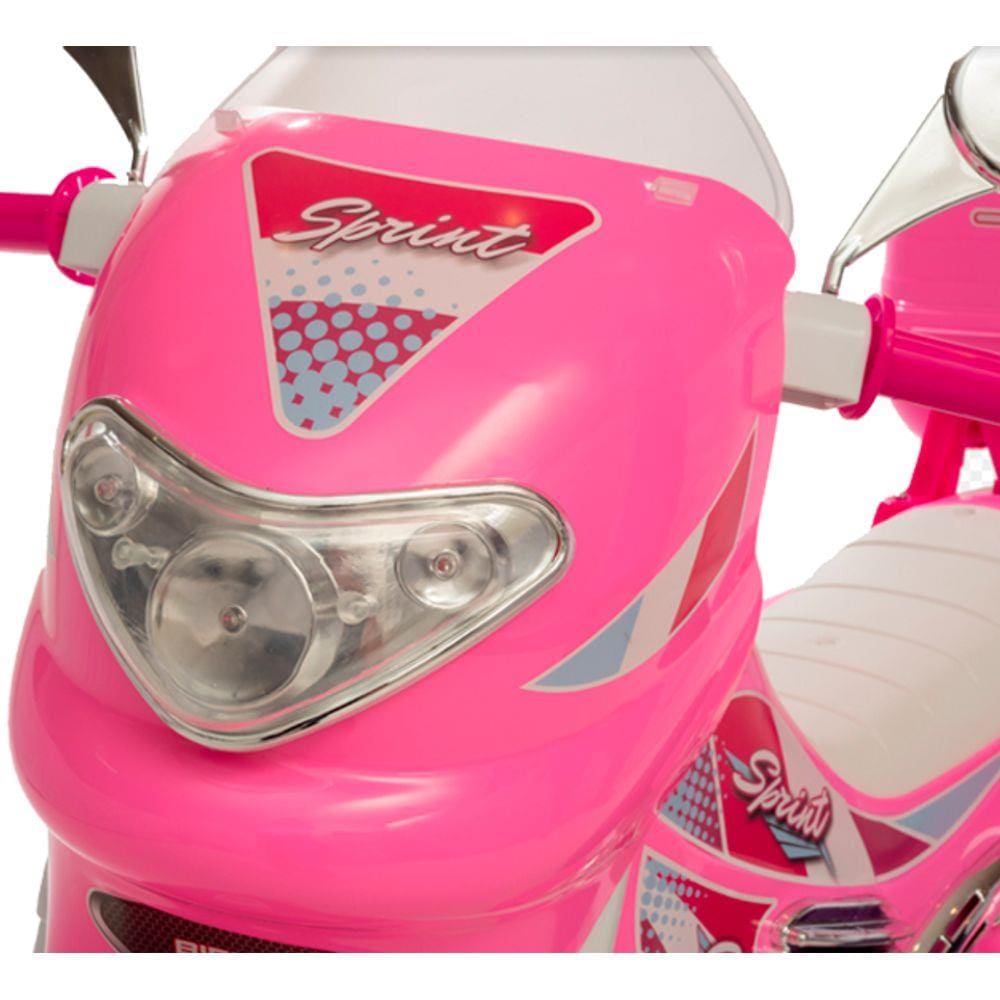 Moto Eletrica Infantil Sprint Turbo Biemme Rosa Pink 12V Capacete - Maçã  Verde Baby