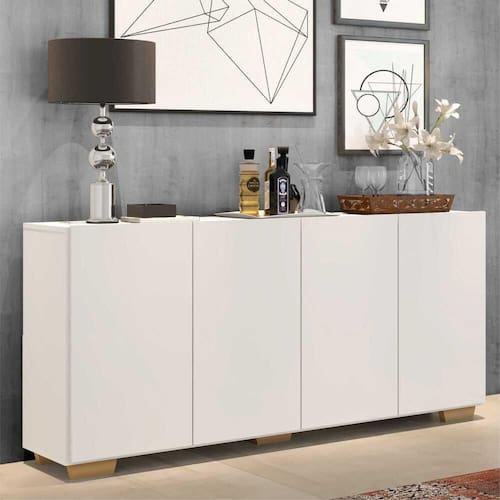 Aparador Buffet 4 Portas c/ Pés Quadrados Veneza Multimóveis Branco/Natural - Branco