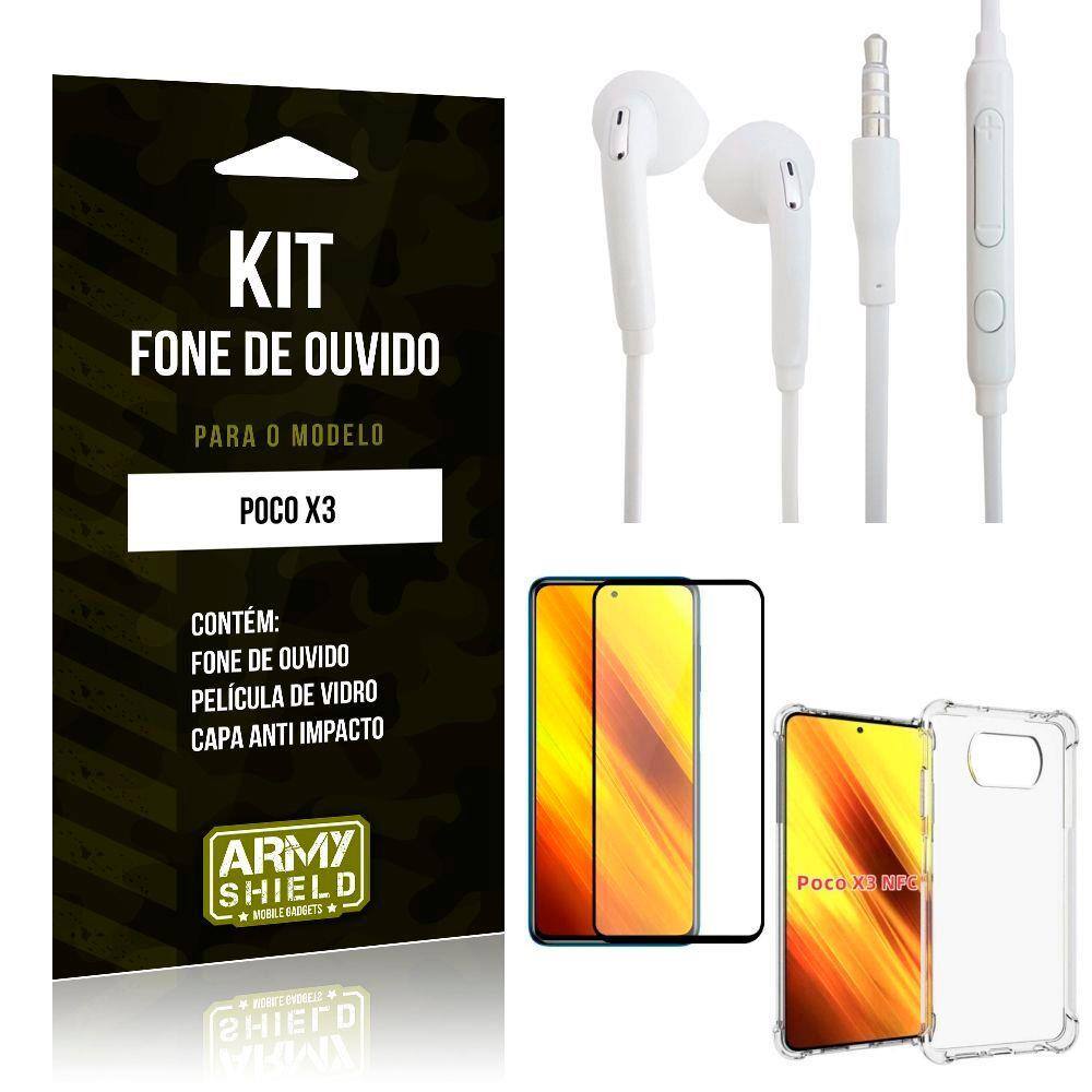Kit Poco X3 Fone de Ouvido + Capa Anti Impacto + Película Vidro 3D -  Armyshield | Ponto