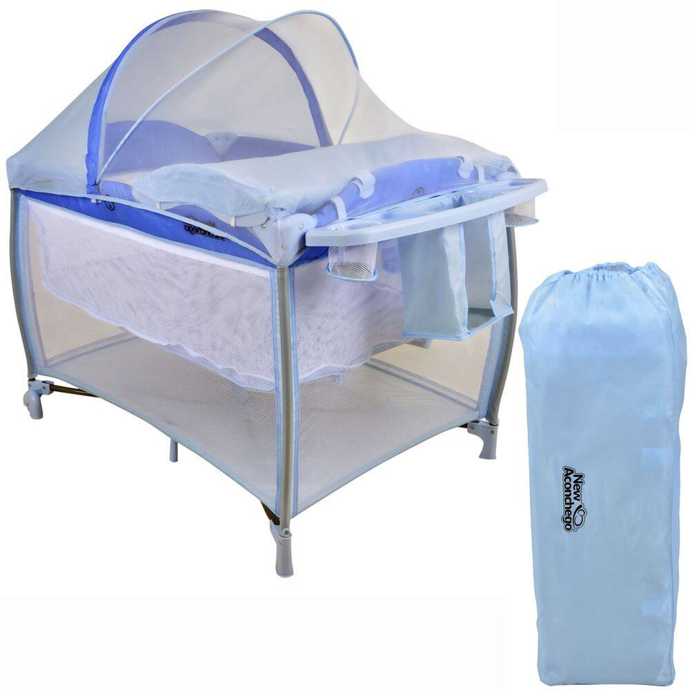 Berço de Bebê com Trocador e Mosquiteiro De 0 a 15kg com 2 Alturas New  Aconchego Azul - Burigotto | Ponto