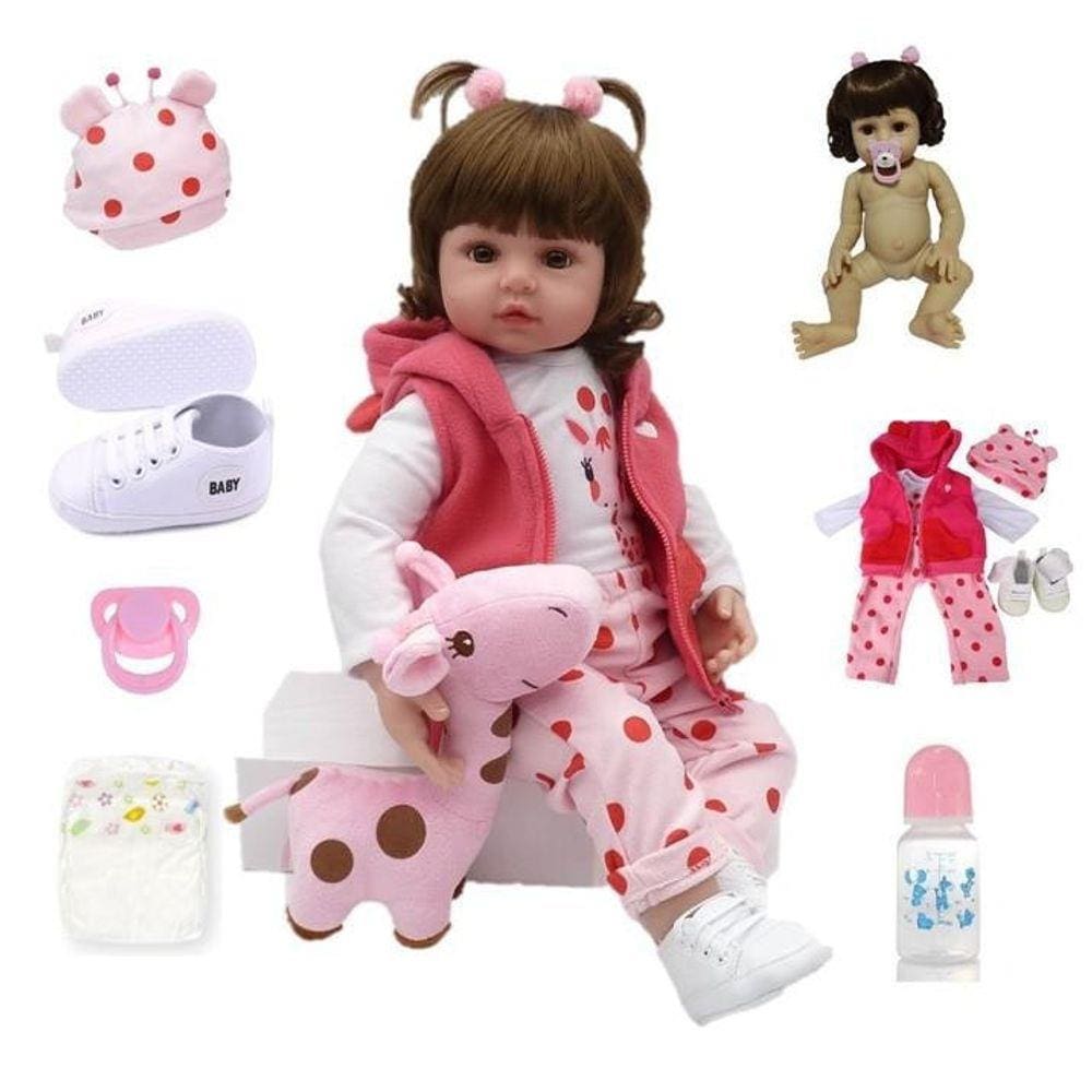 Boneca Bebe Reborn Silicone Girafinha Menina 48cm Realista