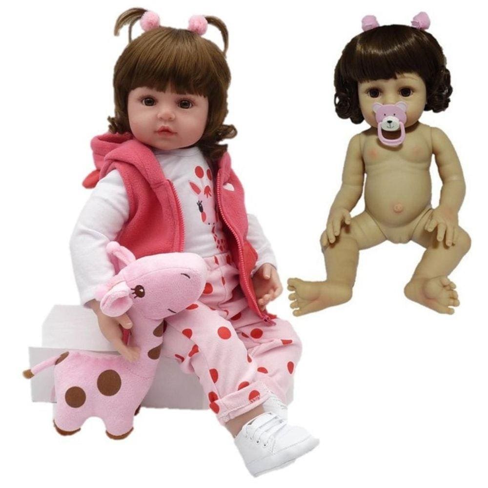 Boneca bebe reborn realista de silicone npk 48cm e girafinha