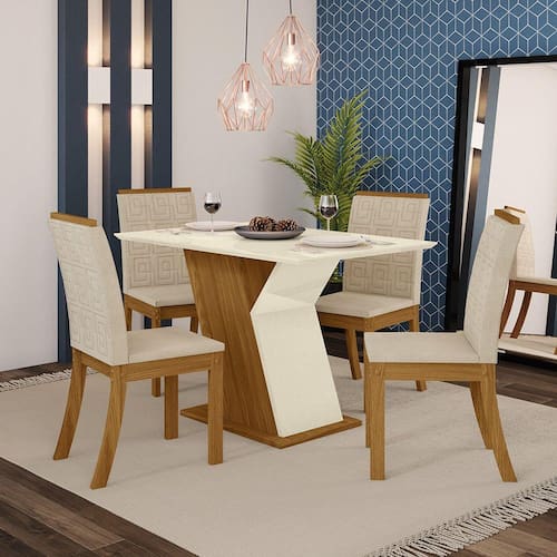 Conjunto Sala de Jantar Mesa 120cm Tampo MDF 4 Cadeiras Kesha Casa 812 é boa?