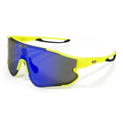 Óculos de Sol Esportivo HUPI Bornio Amarelo Neon/Preto Lente Azul Espelhado