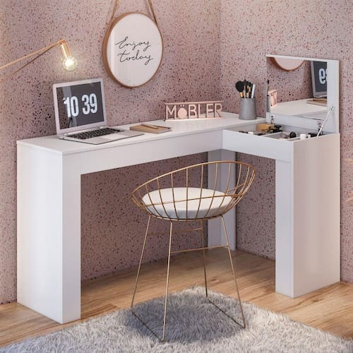 Escrivaninha Penteadeira em L Porta Objetos 135cm Jade Belaflex Branco é ruim? Escrivaninha Penteadeira em L Porta Objetos 135cm Jade Belaflex Branco é boa?