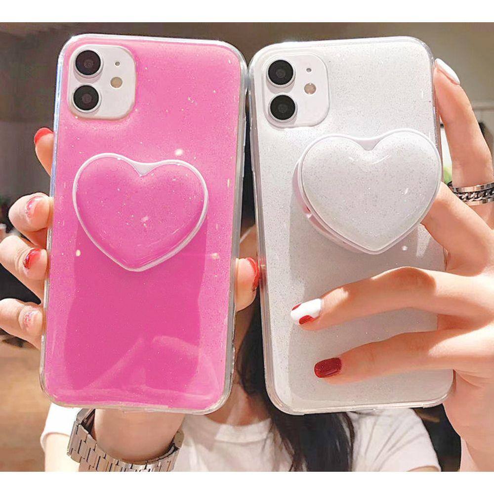 Capa Capinha iPhone7/8 PLUS / Silicone Premium Colorida Feminina Glitter  com Suporte Atras Pop Socket Coração - Branca Rosa | Ponto