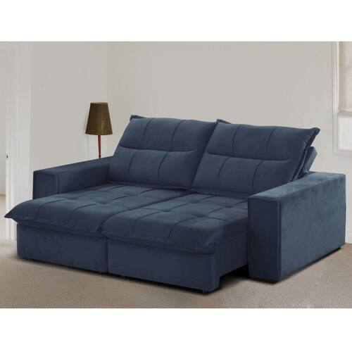 Sofá Retrátil e Reclinável 3 Lugares 204cm Campus Gralha Azul Veludo