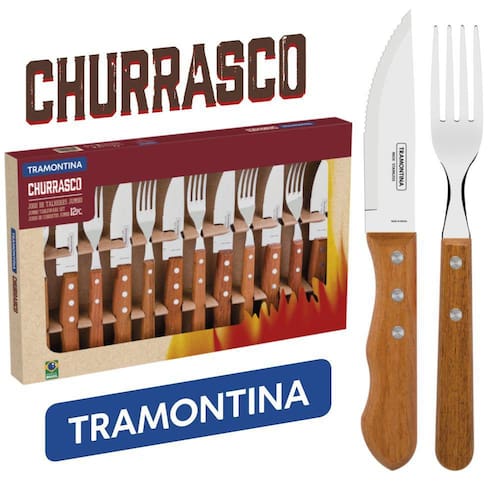 Jogo Para Churrasco Garfo e Faca Tramontina 12 Peças Jumbo