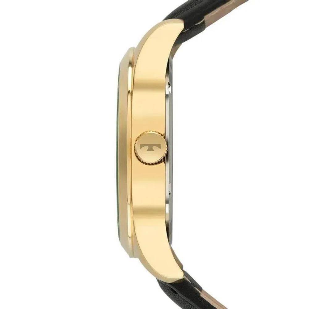 Relogio Technos Masculino dourado e preto classico social algarismo romano  pulseira de couro 2115MXV/0P | Ponto