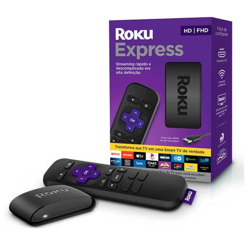 Roku Express, Streaming player Full HD, com controle remoto e cabo HDMI Preto Menor preço em Roku Express, Streaming player Full HD, com controle remoto e cabo HDMI Preto