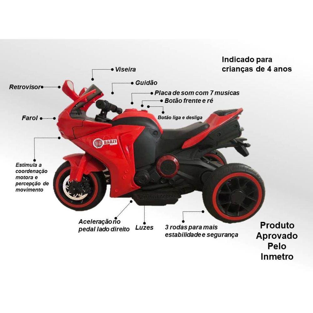 Moto Elétrica Infantil Vermelho Homeplay