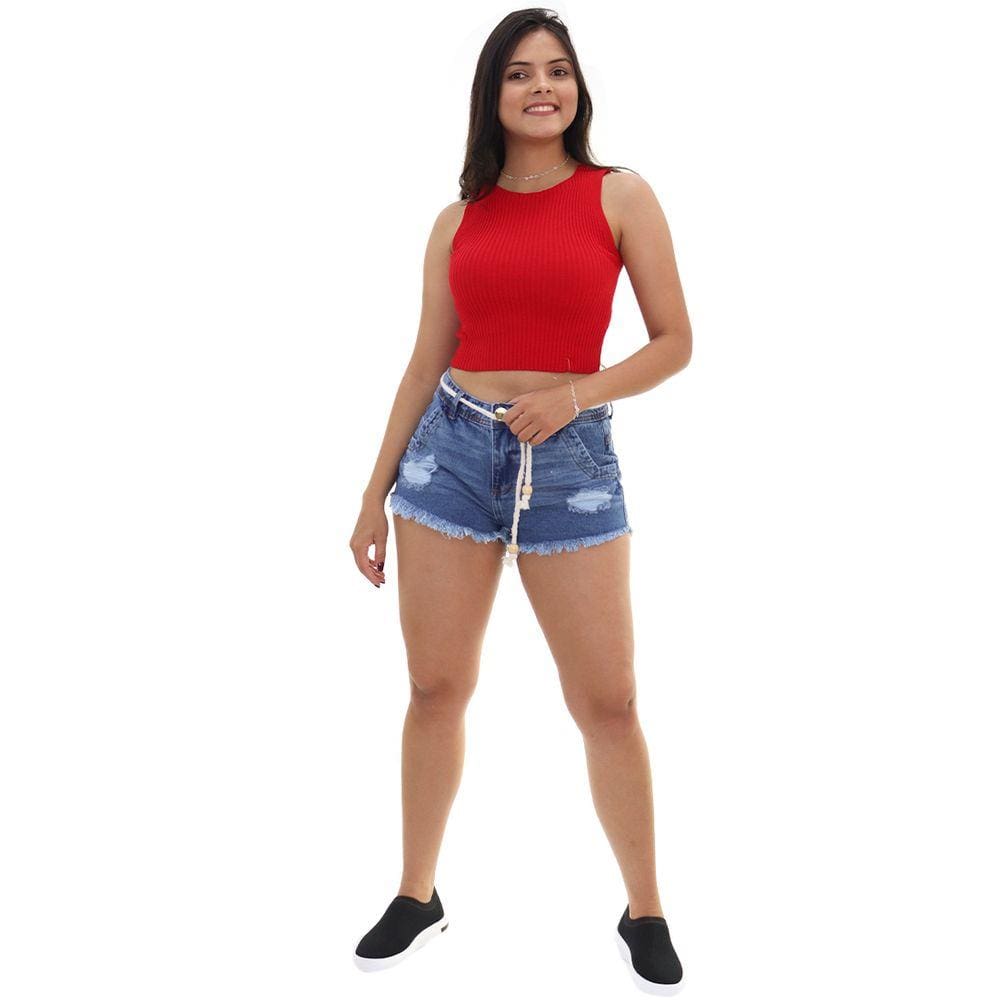 short jeans feminino cintura alta com cinto