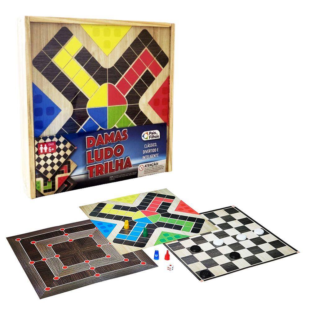 Jogo ludo com tabuleiro de madeira mdf + 1 dado E 16 pinos em