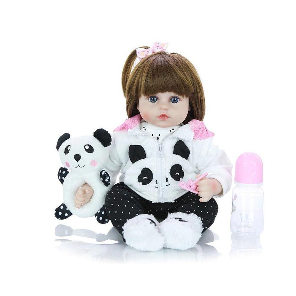 Boneca Bebê Reborn Pandinha - Enxoval Completo 100% de vinil soft