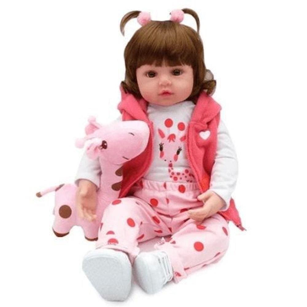 Bonenca Bebê Reborn Menina 100% silicone pode dar banho criança presente  Original (Girafa Boneca 48CM)