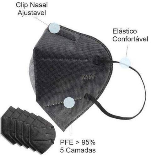 Kit 40 Máscaras Pretas c/ 5 Camadas Kn95 Proteção Respiratória clipe