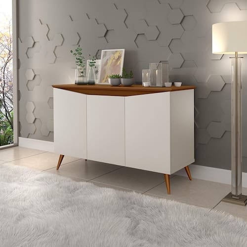 Aparador Buffet Encanto 3 Portas Retrô Com Pés De Madeira Off White / Freijó Menor preço em Aparador Buffet Encanto 3 Portas Retrô Com Pés De Madeira Off White / Freijó
