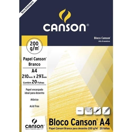 Bloco de Desenho Papel Canson A-4 Branco 200g/m² com 20 Folhas - Canson