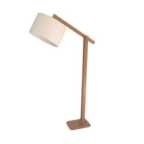 Luminária de chão coluna Leitura com acabamento em madeira cedro e